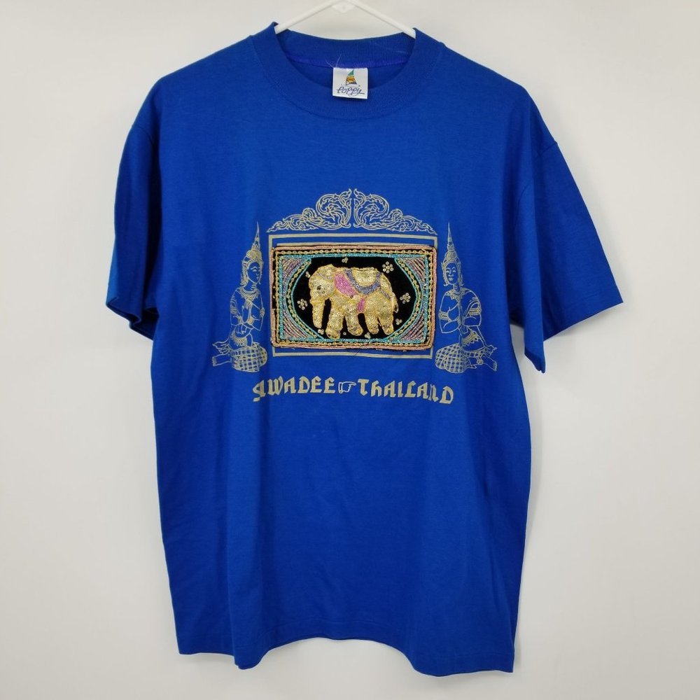 Poppy‎ Swadee Thailand 3D Elephant Beaded Short Sleeve Shirt